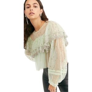 Free People Disco Ball Sequin Romantic Sheer Ethereal Whimsical Fairycore Mint M